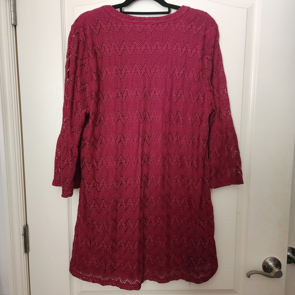 Style & Co Womens Burgundy Lace V-Neck Bell Sleeve Shift Dress XL WPL 8046